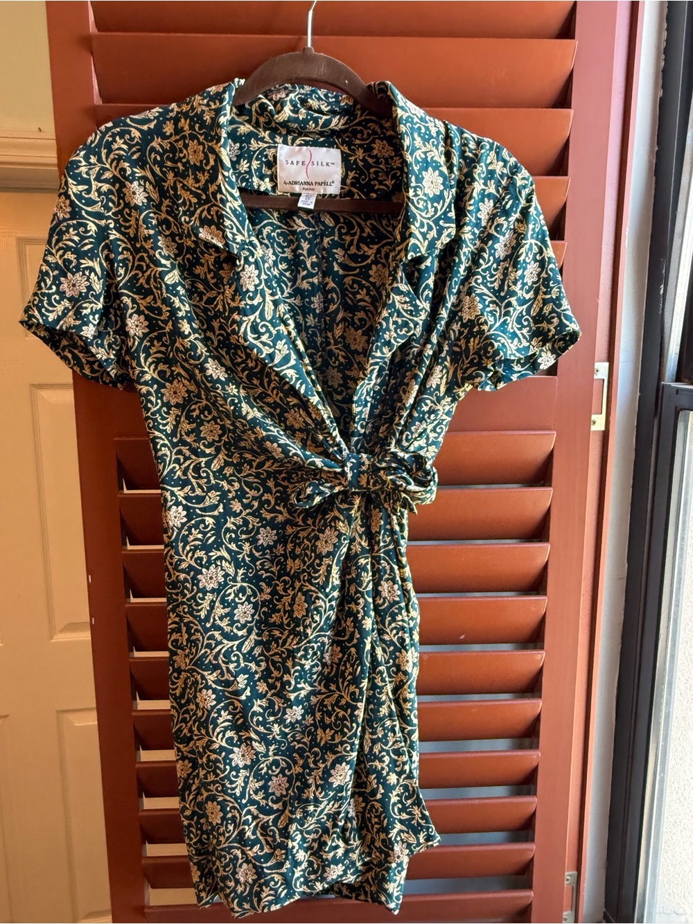 100% silk Adrianna Papell -Deep Green and gold Floral Dress